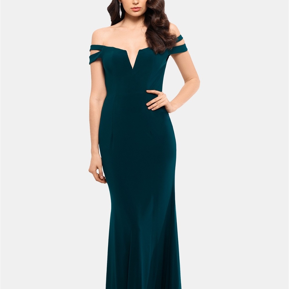 XSCAPE Cold-Shoulder Gown Hunter